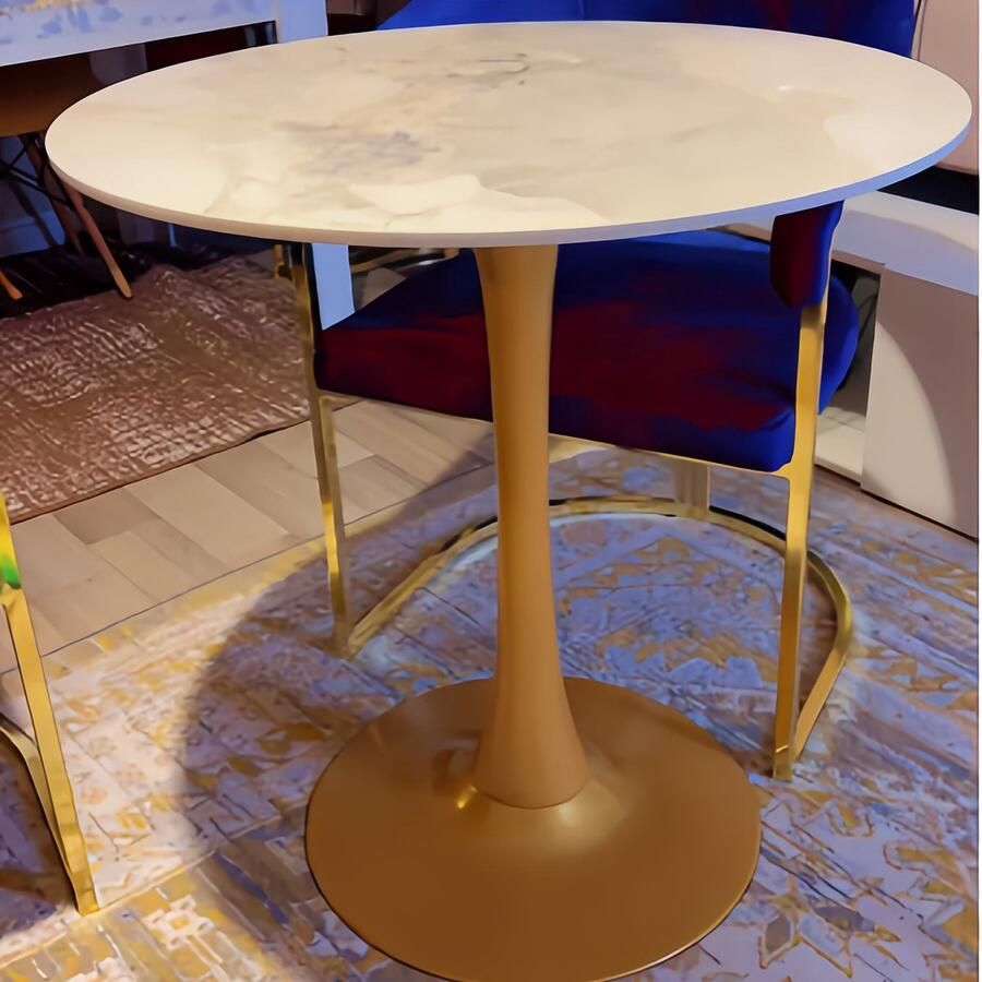 Corenia Ronde Eettafel – Eetkamertafel – Tafeltje – Dinetafel – Bistrotafel – Gouden Metalen Poten – Gesinterd Steen Blad – Kras- en Hittebestendig – 78 cm Hoog