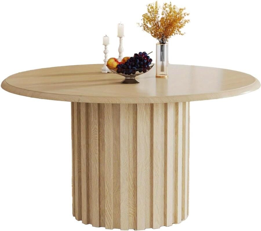 Corenia Ronde Eettafel – Eettafel Klein – Keukentafel – Tafel Rond – Eettafel 4 Personen – Natuurlijke Houtnerf – Compact 120 cm – Stevige Metalen Voet – Makkelijk Montaget