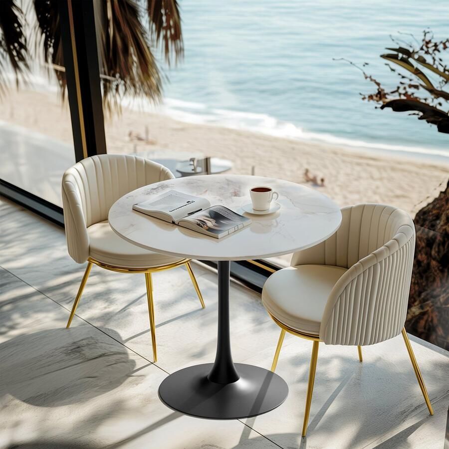 Corenia Ronde Eettafel – Eettafel Rond – Tafel Rond – Diner Tafel – Bistrotafel – Sintered Stone Blad – Goud Metalen Poot – Kras- en Hittebestendig – 78 cm Hoogte