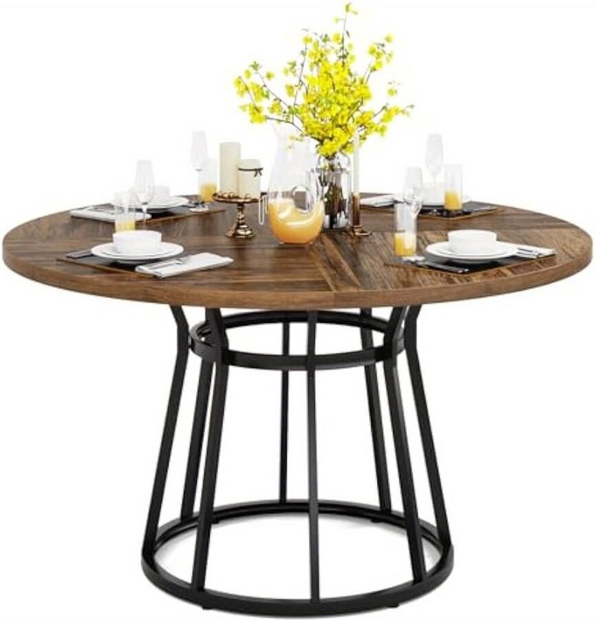 Corenia Ronde Eettafel – Rond Eetkamertafel – Houten Keukentafel – Ronde Tafel – Eetkamertafel 4 Personen – Metalen Onderstel – 120 cm Diameter – Duurzaam Spaanplaat Tafelblad