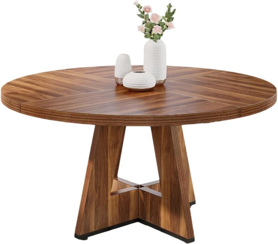 Corenia Ronde Eettafel – Rond Tafel – Eettafel Voor 6 Personen – Landelijke Eettafel – MDF Tafel – 120 Cm Diameter – Waterbestendig Blad 120 x 120 x 75 cm Bruin