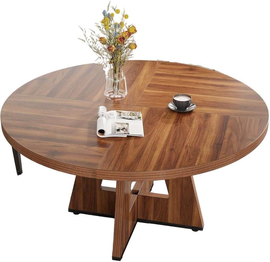 Corenia Ronde Eettafel – Ronde Tafel – Eettafel Rond – Keukentafel Rond – Eetkamertafel – Farmhouse Design – 119 cm Diameter – MDF Hout Bruin