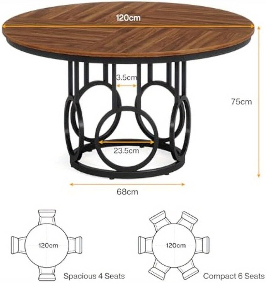 Corenia Ronde Eettafel – Ronde Tafel – Keukentafel – Eetkamertafel – Houten Tafel – 120 cm Diameter – Met Metalen Onderstel