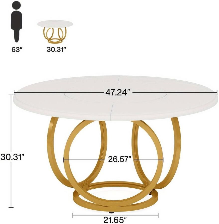 Corenia Ronde Eettafel – Ronde Tafel – Keukentafel – Eetkamertafel – Tafel – MDF Blad Wit – Gouden Metalen Onderstel – 120 cm – Geschikt voor 4-6 Personen