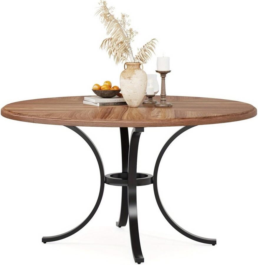 Corenia Ronde Eettafel – Uitklapbare Tafel – Eetkamertafel – Keukentafel – Tafel Voor 4-6 Personen – Bruine Houtlook – Krasbestendig Oppervlak – Uitschuifbaar Blad