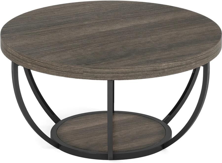 Corenia Ronde Salontafel – Bijzettafel – Koffietafel – Woonkamertafel – Houten Tafel – 80 Cm Diameter – Stevige Metalen Poten Grijs en Zwart