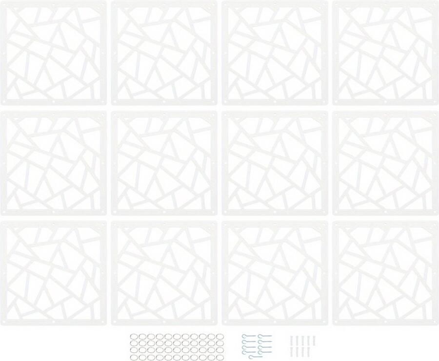 Corenia Roomdivider – Kamerscherm – Paravent – Scheidingswand – Wandpaneel – Wit – 12 Panelen – PVC Hout-Kunststofcomposiet – Gemakkelijk Ophangen