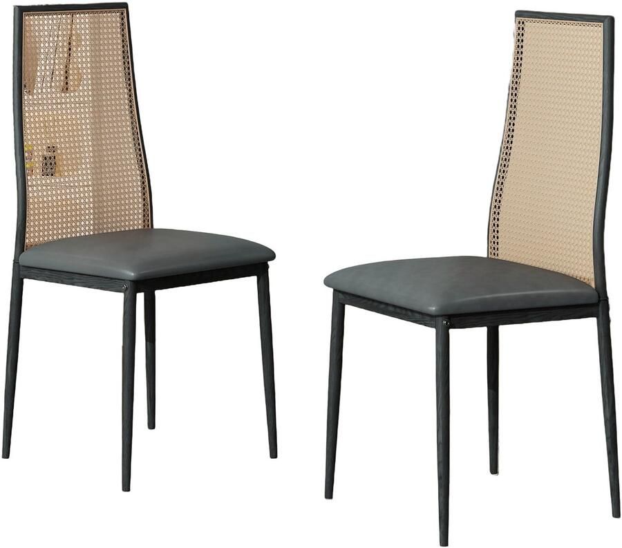 Corenia Rieten Eetkamerstoelen – Rotan Stoelen – Tuinstoelen – Keukenstoelen – Eettafelstoelen – Set Van 2 – Weerbestendig Riet – Met Metalen Poten