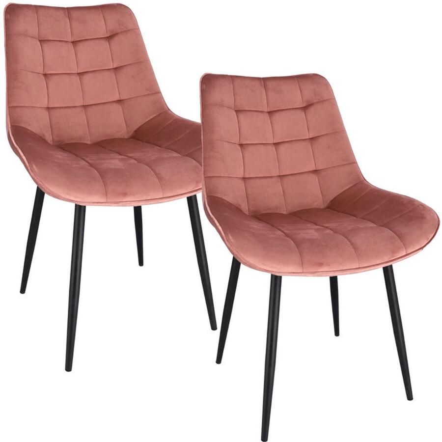 Corenia Roze Eetkamerstoel – Velvet Stoel – Vintage Stoel – Armstoel – Woonkamerstoel – Set Van 2 – Fluweelzachte Bekleding – Stevige Metalen Poot