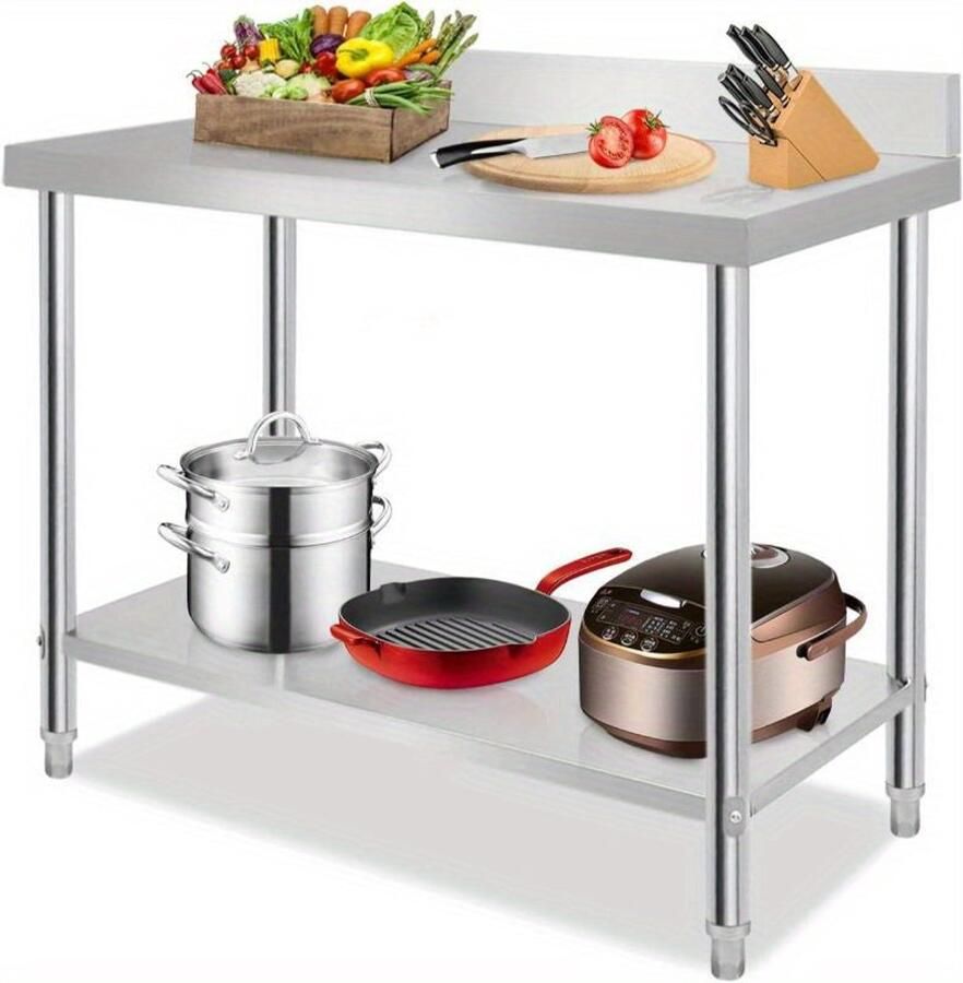 Corenia RVS Werkbank – Werktafel – RVS Werktafel – Keukenwerkbank – Roestvrijstalen Werkbank – 100 cm Lang – Verstelbare Poten – Max. Draagvermogen 250 kg