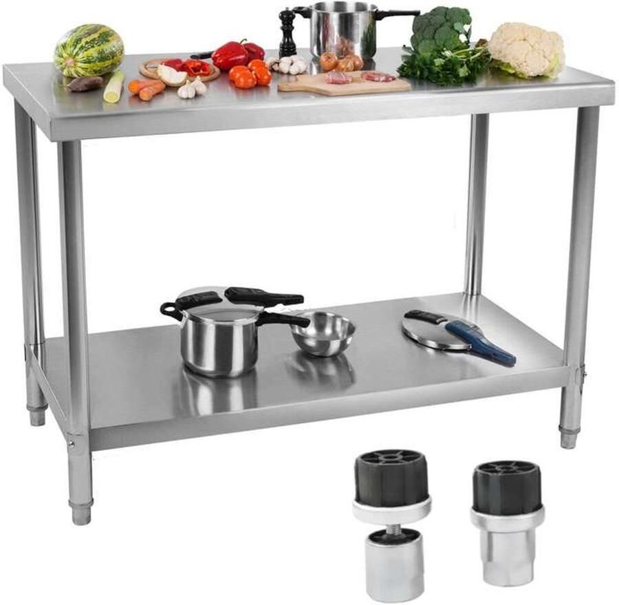 Corenia RVS Werktafel – Werkbank – Keukentafel – Cateringtafel – Onderstel Tafel – 120x70 cm – Verstelbare Poten – Onderplank