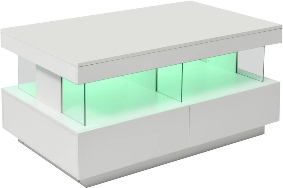 Corenia Salontafel – Bijzettafel – Koffietafel – Lage Tafel – Woonkamertafel – Hoogglans Wit – LED-Verlichting – USB-Aansluiting 100 x 60 x 49.5 cm