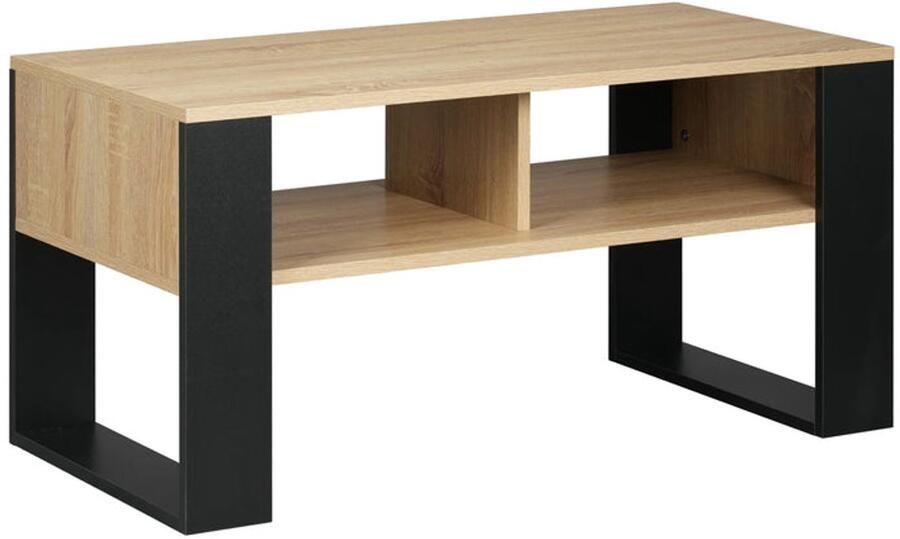 Corenia Salontafel Bijzettafel Sidetable Wandtafel Haltafel Wandtafel Sidetable Industrieel Hout Thee en Koffietafel met Opbergruimte 2 Open Compartimenten Vintage Stijl Salontafel voor Woonkamer Slaapkamer Licht Eiken