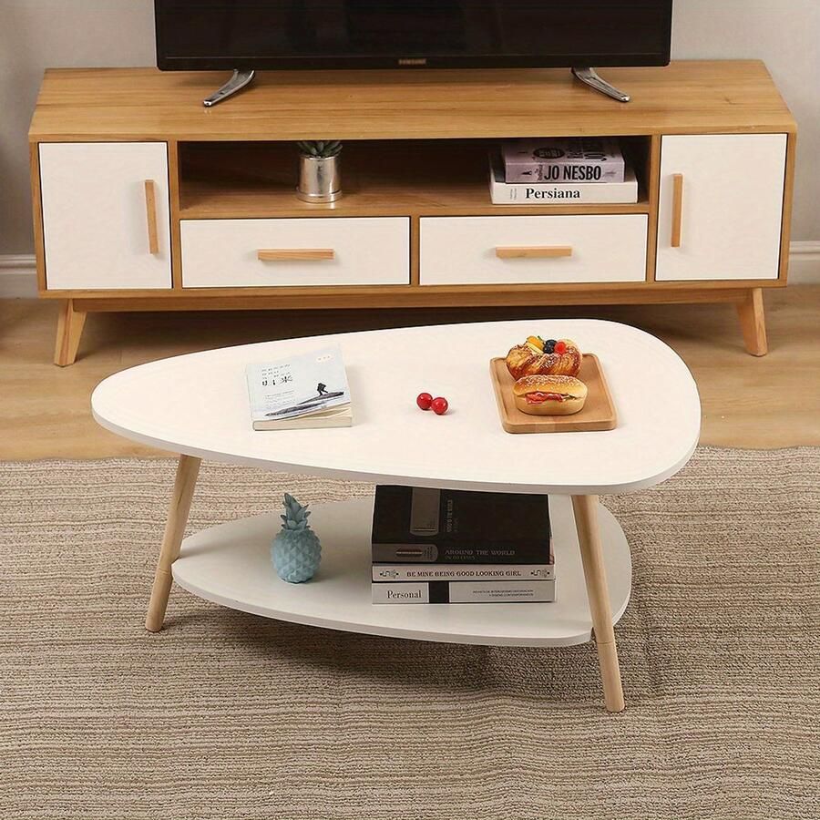 Corenia Salontafel – Bijzettafel – Woonkamertafel – Koffietafel – Ovale Tafel – Wit Staal – Twee Niveaus – 90x60x40 cm