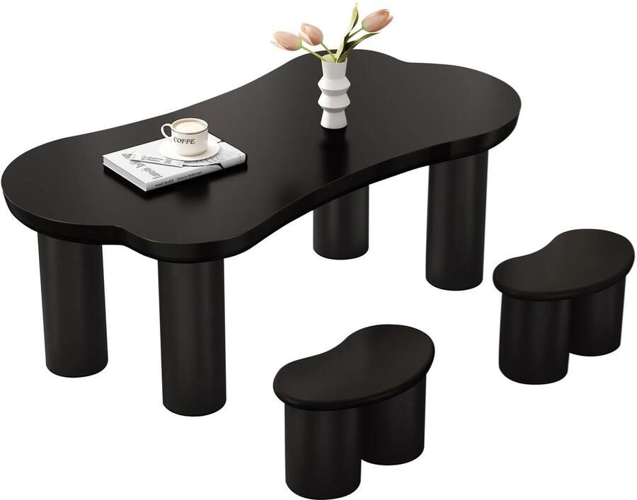 Corenia Salontafel – Botvormige Tafel – Woonkamertafel – Banken Set – MDF Tafelblad – Stevige PVC-Poten 121.5 x 65.5 x 20 cm Zwart