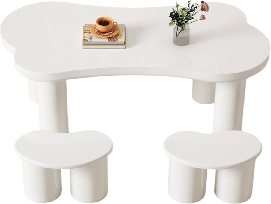 Corenia Salontafel – Botvormige Tafel – Woonkamertafel – Banken Set – MDF Tafelblad – Stevige PVC-Poten 121.5 x 65.5 x 20 cm Wit