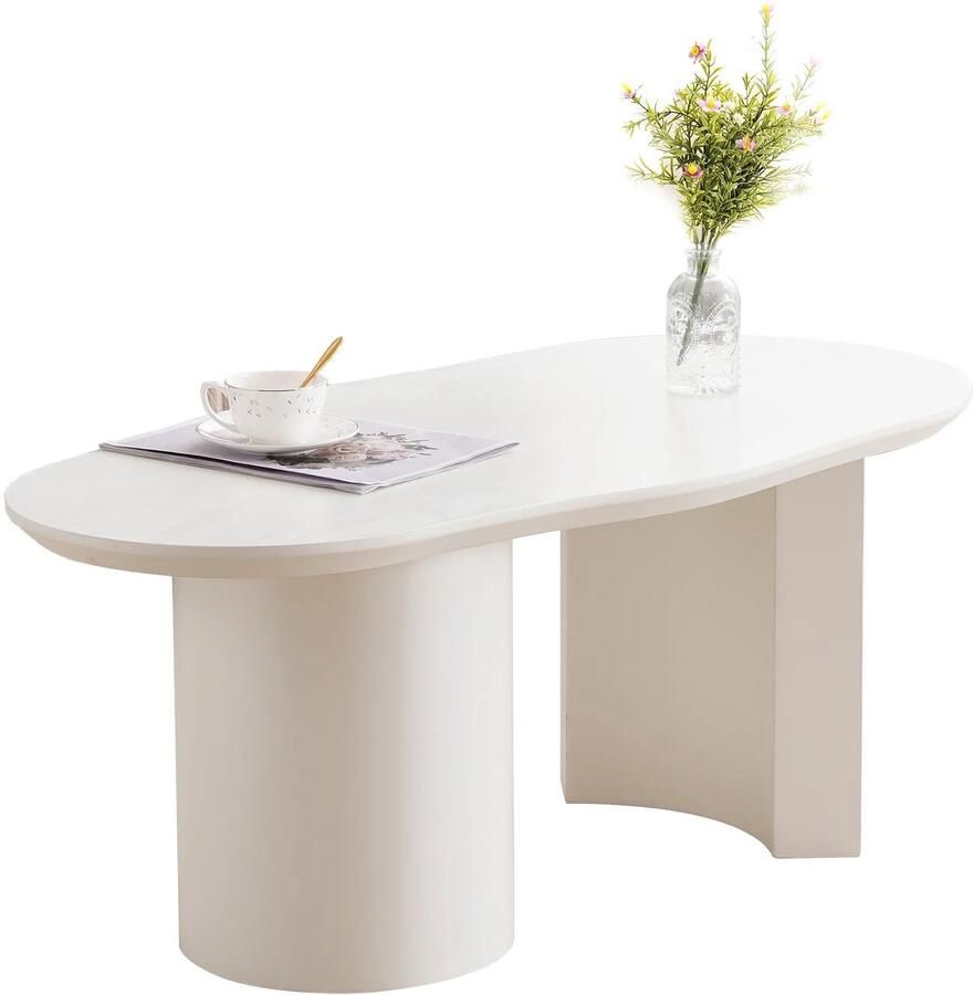 Corenia Salontafel – Design Salontafel – Moderne Tafel – Compacte Salontafel – MDF Materiaal – Onregelmatig Tafelblad 100cm Wit