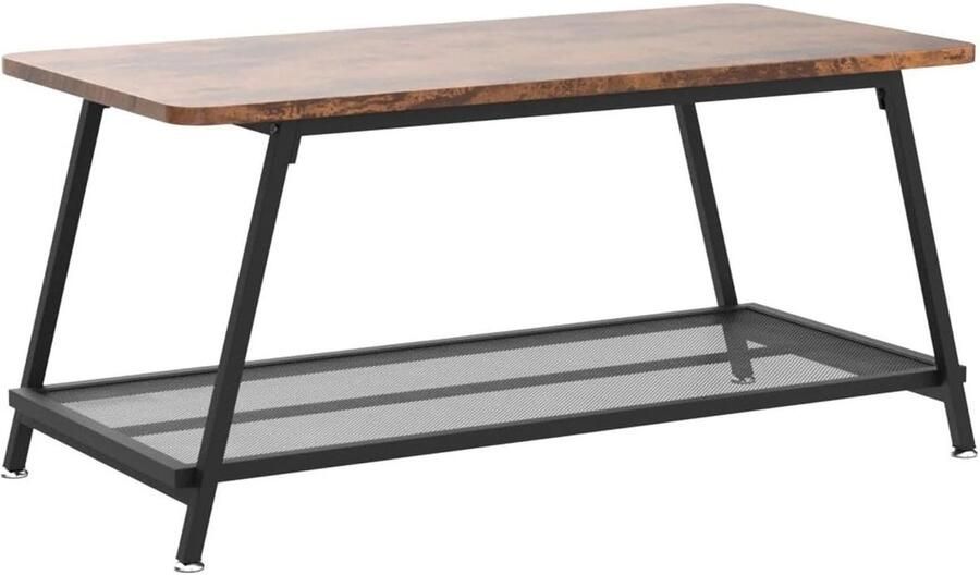 Corenia Salontafel Industriële Salontafel – 2-Lagen Design – Metalen Frame – Houtlook – Met Opbergrek – Rustic Bruin