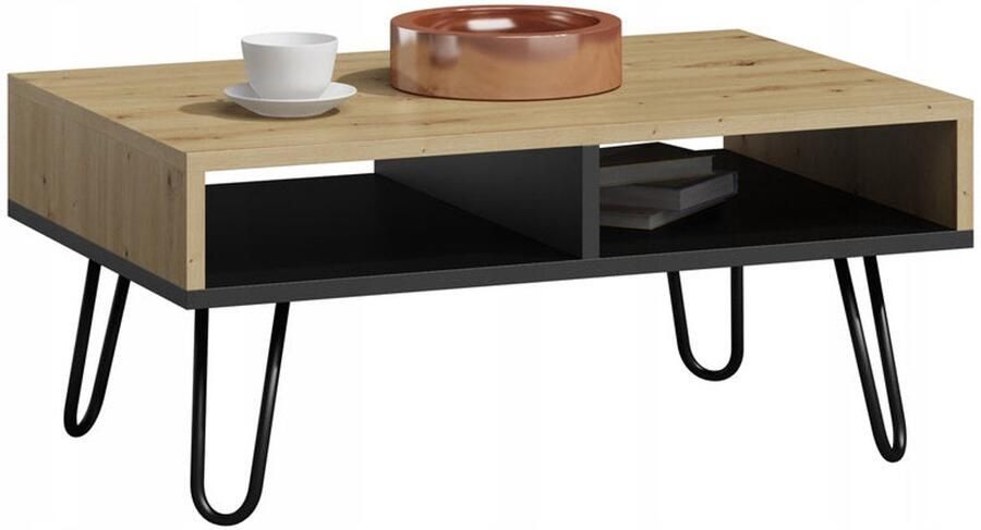Corenia Salontafel – Koffietafel – Bank – Bijzettafel – Loungebank – Gelamineerd Spaanplaat – Metalen Poot – 100x50x55 cm – Zonder Elektriciteit