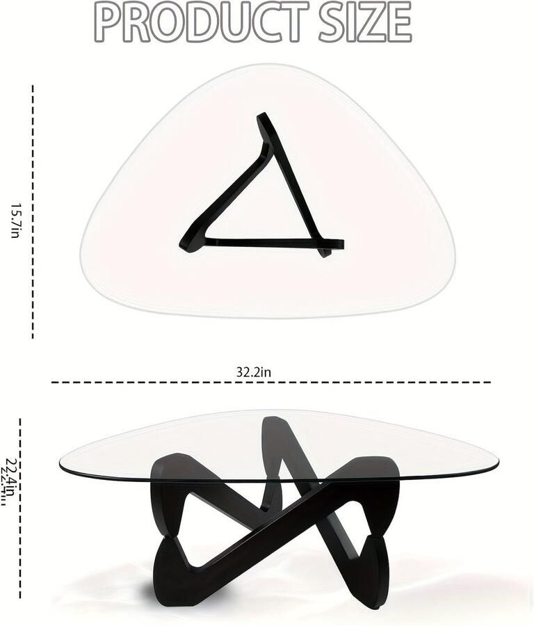 Corenia Salontafel – Koffietafel – Bijzettafel – Tafel – Woonkamertafel – Mid-Century Modern Driehoekig – Walnoot Onderstel – Krasbestendig Geharde Glasplaat