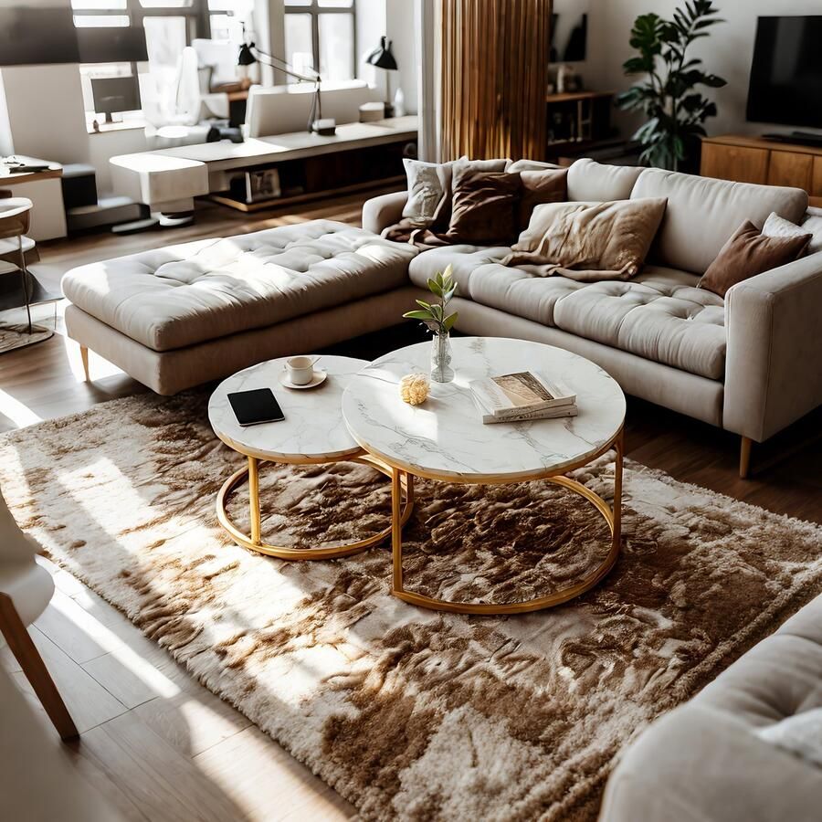 Corenia Salontafel – Koffietafel – Bijzettafel – Woonkamertafel – Balkontafel – Gouden Metalen Frame – Hoogglans Wit Marmeren Tafelblad Met Opbergruimte