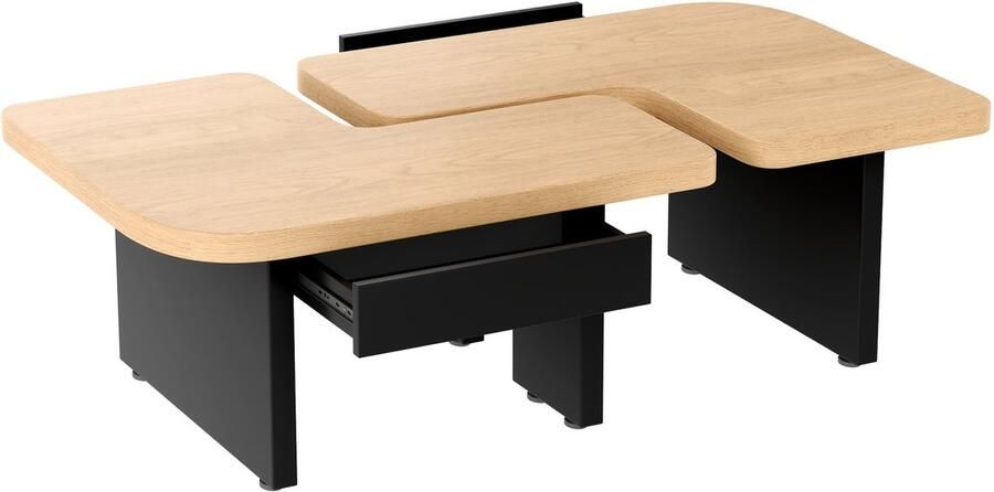 Corenia Salontafel – Koffietafel – Bijzettafel – Woonkamertafel – Lounge Tafel – Naturel Bamboe – Hoogteverstelbare Poten – Soft-Close Lade
