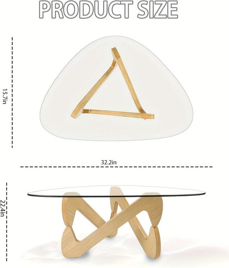 Corenia Salontafel – Koffietafel – Bijzettafel – Woonkamertafel – Meubel – Mid-Century Modern – Driehoekig Design – Krasbestendig Gehard Glas – Houten Frame – Compact – Eenvoudig Montage