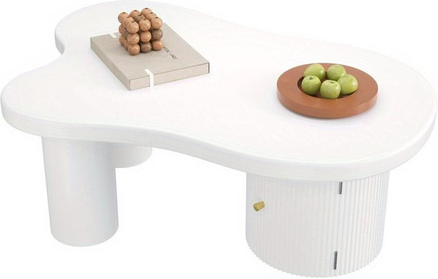 Corenia Salontafel – Koffietafel – Bijzettafel – Woonkamertafel – Opbergtafel – Wit – Modern Asymmetrisch Design – Inclusief Opbergruimte 100x60x37 cm
