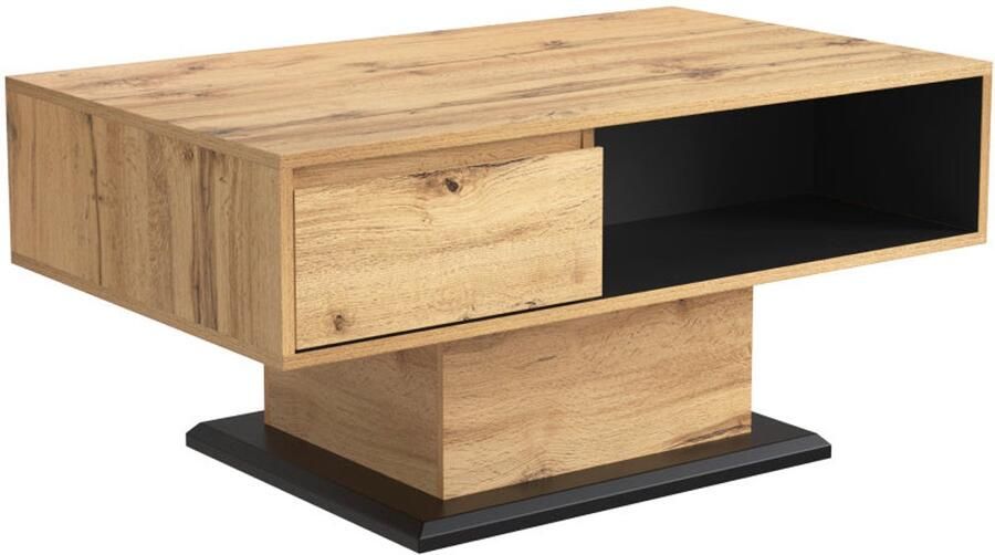 Corenia Salontafel – Koffietafel – Bijzettafel – Woonkamertafel – Tafel – Handenvrij Design – Dubbele Opbergruimte – 100x47x60 cm – Spaanplaat Met Natuurhoutnerf