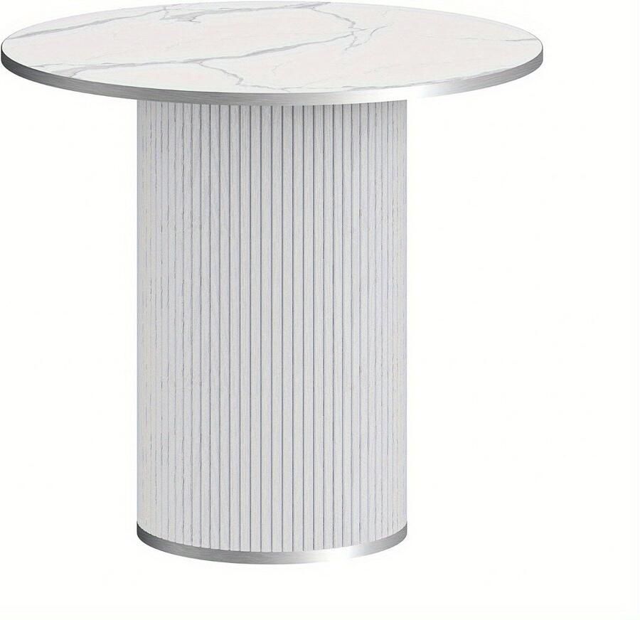 Corenia Salontafel – Koffietafel – Bijzettafel – Woonkamertafel – Tafel met Krukjes – Wit Marmer – Modern Rond Design – Compact en Praktisch