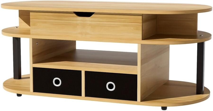 Corenia Salontafel – Koffietafel – Bijzettafel – Woonkamertafel – Tafel – Moderne Bamboe – Ruimtebesparend – Met Opbergruimte – Natuurlijk Bruin Met Zwarte Poten