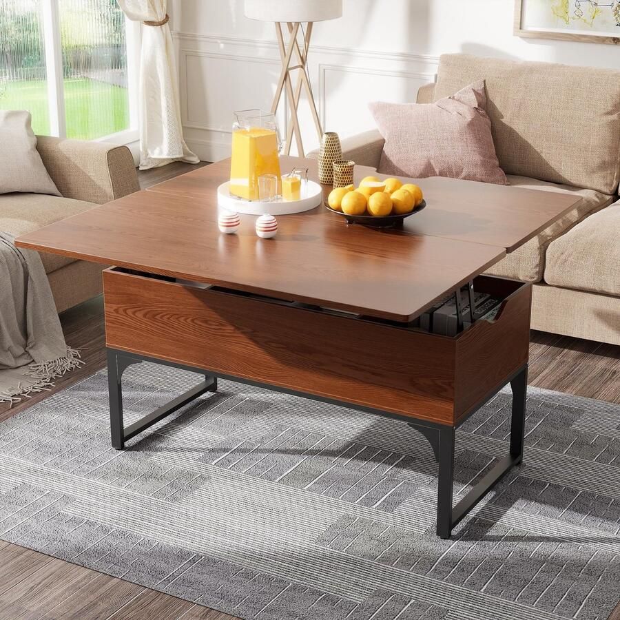 Corenia Salontafel – Koffietafel – Bijzettafel – Woonkamertafel – Tafel – Verstelbaar Blad – Opbergruimte & Ruimtebesparend Design – 44 6 x 100 x 61 5 cm – Bruin