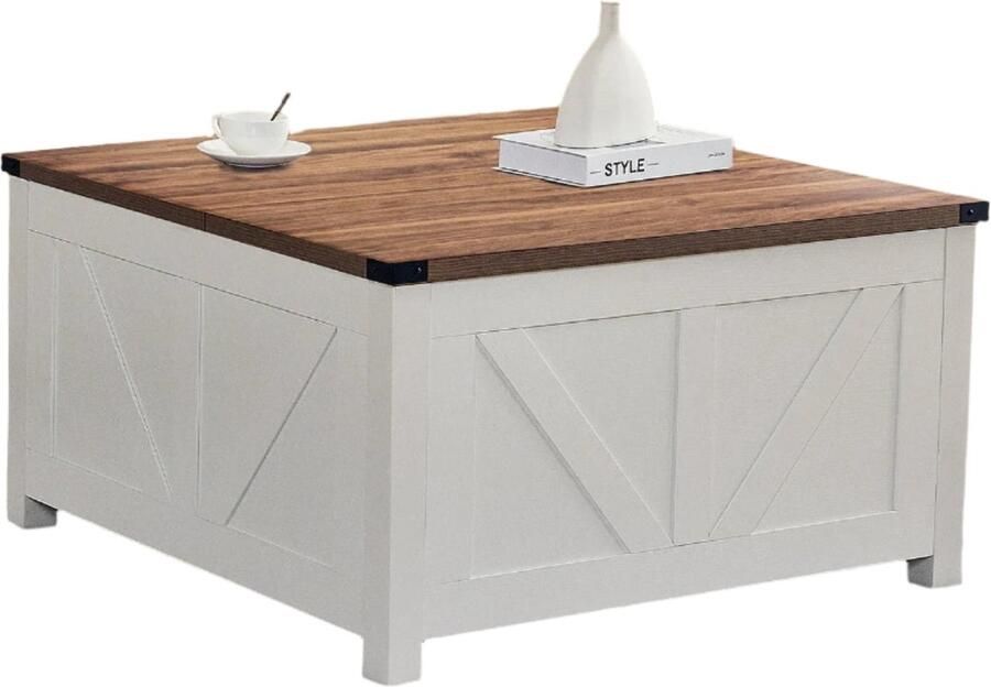 Corenia Salontafel – Koffietafel – Opbergtafel – Tafeltje – Houten Tafel – Hydraulisch Liftsysteem – Ingebouwde USB Poorten 90 x 90 x 50 cm Walnoot