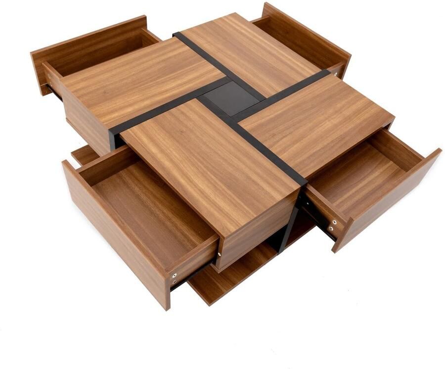 Corenia Salontafel – Koffietafel – Opbergtafel – Woonkamertafel – Houten Tafel – 78x78x36 Cm – Vier Lades Bruin