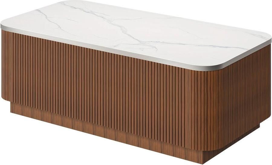 Corenia Salontafel – Koffietafel – Tafel – Opbergtafel – Woonkamertafel – Walnootafwerking – Push-to-Open Deuren – Ruime Opbergruimte – Mid Century Modern Design