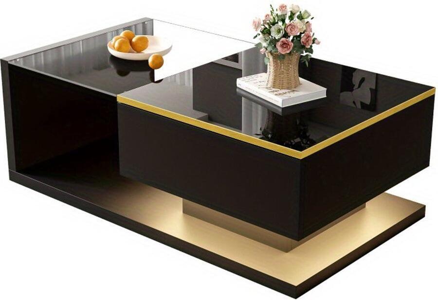 Corenia Salontafel – Koffietafel – Tafel – Woonkamertafel – Hoogglans Zwart – 90 x 50 cm – Stevig Spaanplaatmateriaal