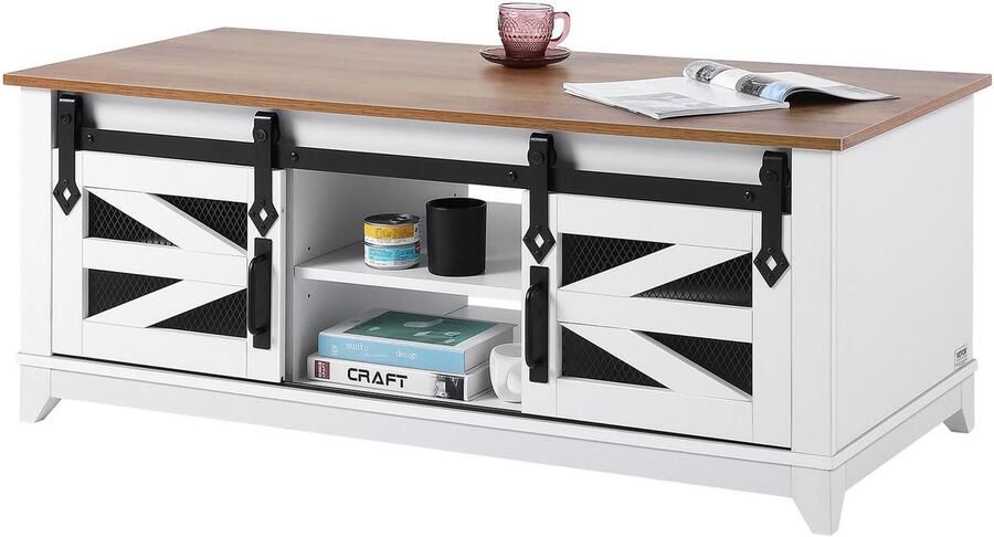 Corenia Salontafel – Koffietafel – Woonkamertafel – Bijzettafel – Tafel – 48 inch – Dubbel Blad Met Opbergruimte – Schuifdeuren Met Metalen Mesh