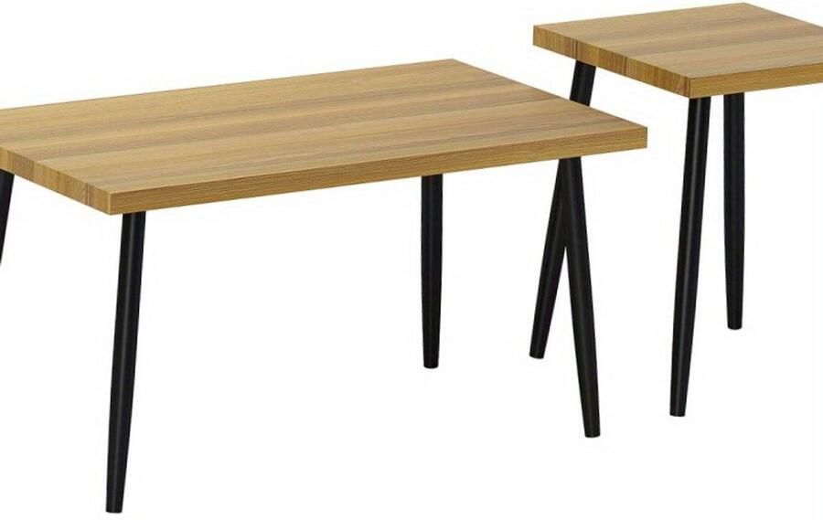 Corenia Salontafel – Koffietafel – Woonkamertafel – Bijzettafel – Tafeltje – Set van 2 – Robuust Stalen Frame – Vintage Design