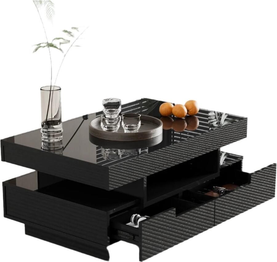 Corenia Salontafel – Koffietafel – Woonkamertafel – Opbergtafel – LED-Verlichting – 80 X 50 X 36 Cm – Vier Lades Zwart