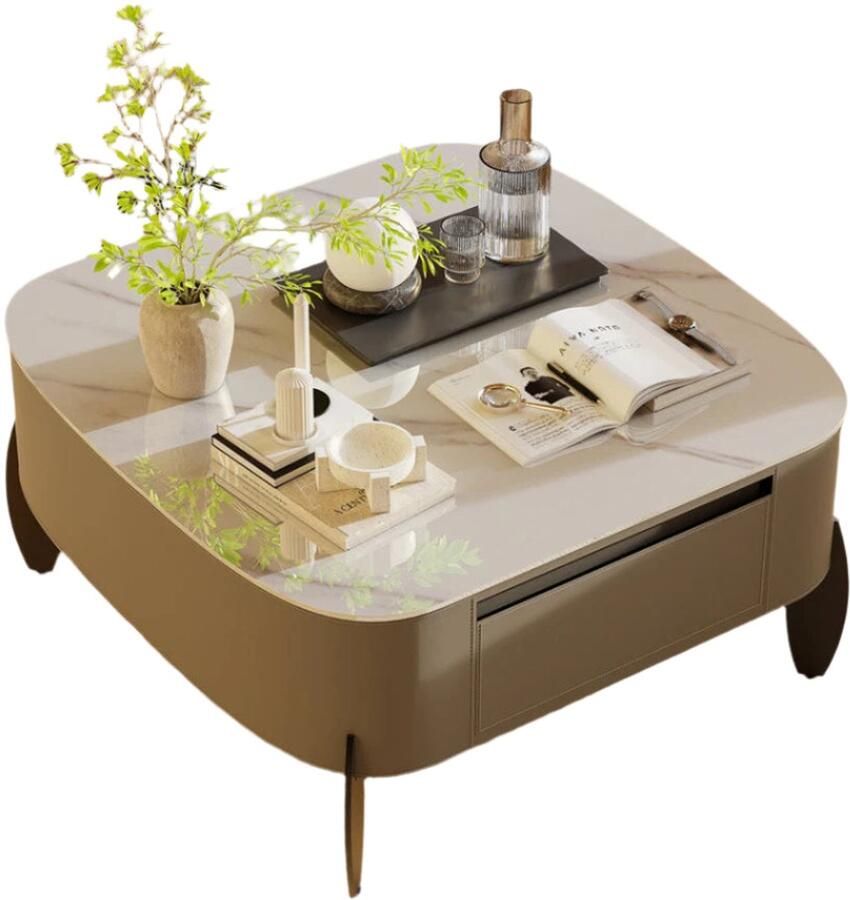 Corenia Salontafel – Koffietafel – Woonkamertafel – Tafel Met Laden – Sintered Stone Blad – Soft-Close Opberglades 99.5 x 98.5 x 35.5 cm