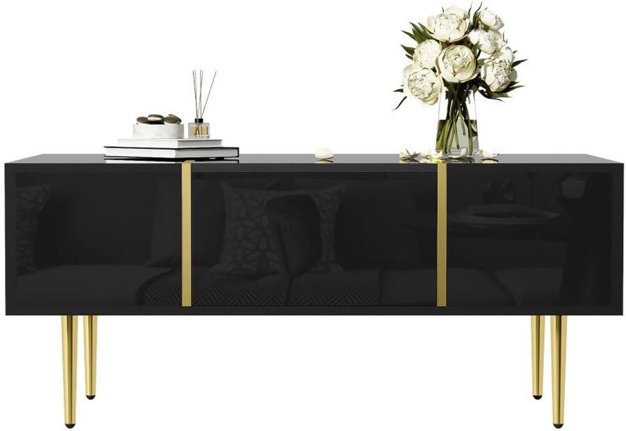 Corenia Salontafel – Koffietafel – Woonkamertafel – Tafel – Opbergtafel – Hoogglans Zwart – 2 Ruime Lades – Makkelijk Schoon Te Maken