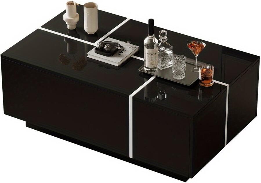 Corenia Salontafel – Koffietafel – Woonkamertafel – Tafel – Sofa Tafel – Modern Zwart – 4 Lades – Uitschuifbaar Tafelblad