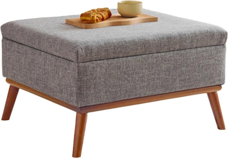 Corenia Salontafel – Opbergtafel – Tafel Met Opbergruimte – Verstelbare Salontafel – Liftbaar Tafelblad – Massief Houten Frame 80 x 60 x 48 cm Grijs