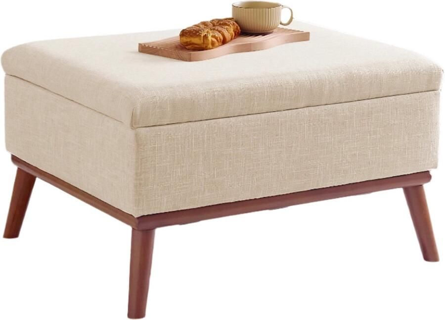 Corenia Salontafel – Opbergtafel – Tafel Met Opbergruimte – Verstelbare Salontafel – Liftbaar Tafelblad – Massief Houten Frame 80 x 60 x 48 cm Beige