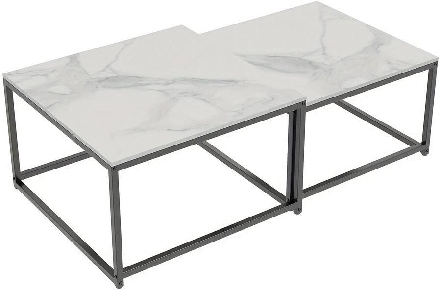 Corenia Salontafel – Salontafels – Bijzettafel – Koffietafel – Woonkamertafel – Modern Design – Sintered Stone Tafelblad – Set Van 2 (65x65x40 & 60x60x34 cm)