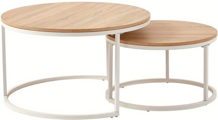 Corenia Salontafel Set – Bijzettafels – Nesting Tafels – Koffietafels – Ronde Tafels – Beukenhout MDF – Ruimtebesparend Design – Set Van 2
