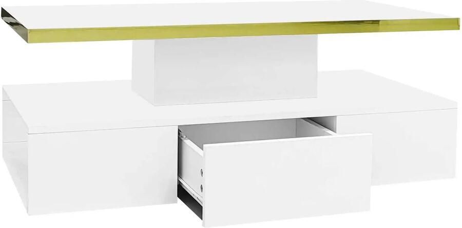 Corenia Salontafel – Tafel – Opbergtafel – Woonkamertafel – Hoogglans Wit – LED-Verlichting – Lade
