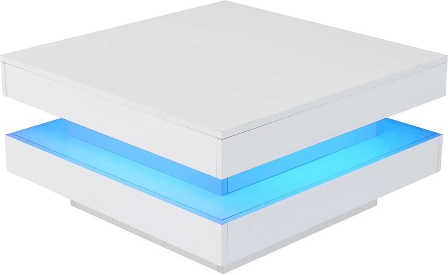 Corenia Salontafel – Witte Tafel – Moderne Tafel – Led Tafeltje – Vierkant Ontwerp – 16 Kleuren Ledverlichting – Usb Aansluiting