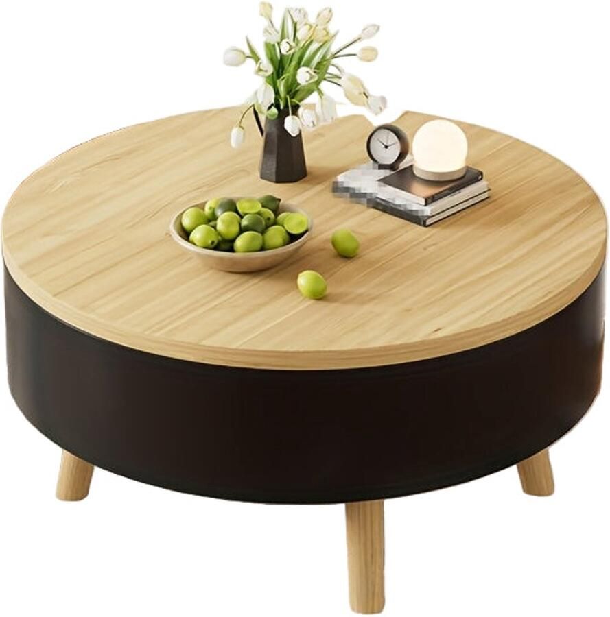 Corenia Salontafel – Woonkamer Tafel – Bijzettafel – Koffietafel – Sofa Tafel – Verstelbare Hoogte – Verbergde Opbergruimte – Rond – Zwart – 73x73x44 3 cm – Stevig Metaalframe
