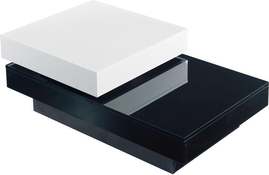 Corenia Salontafel – Woonkamertafel – Bijzettafel – Koffietafel – Tafel – Zwart-Wit Met Stiksels – Draaibaar Tafelblad – Hoogglans Afwerking – Dubbel Plateau – Geperst Hout